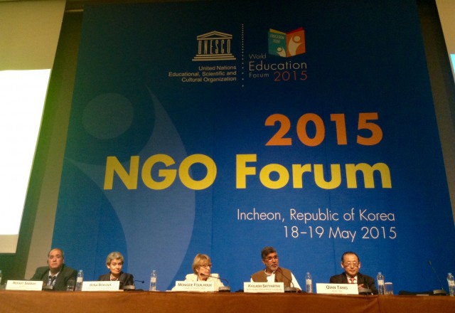 NGO world education forum 2015, irina bokova, lailash satyarthi