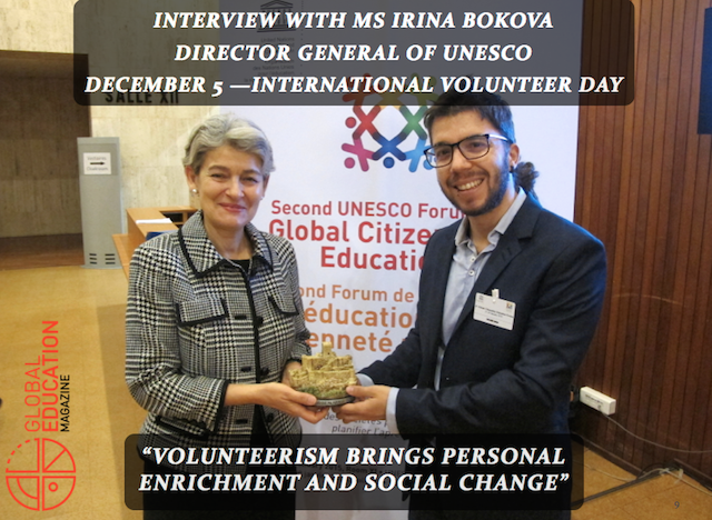 irina bokova, unesco director general, javier collado ruano, global citizenship education, volunteer
